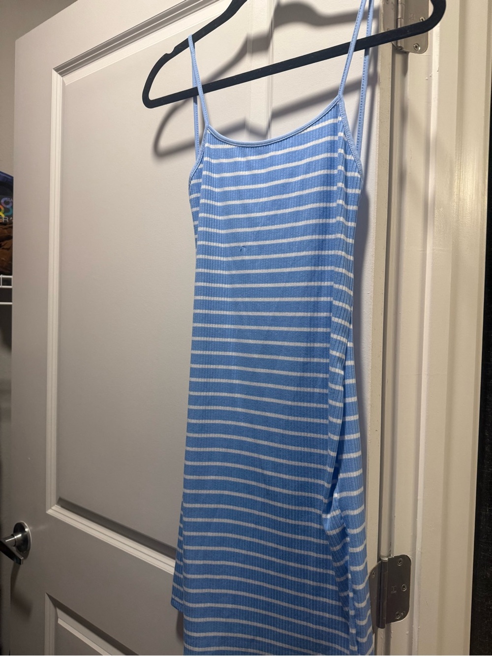 SHEIN Blue and White Striped Ribbed Slip Dress